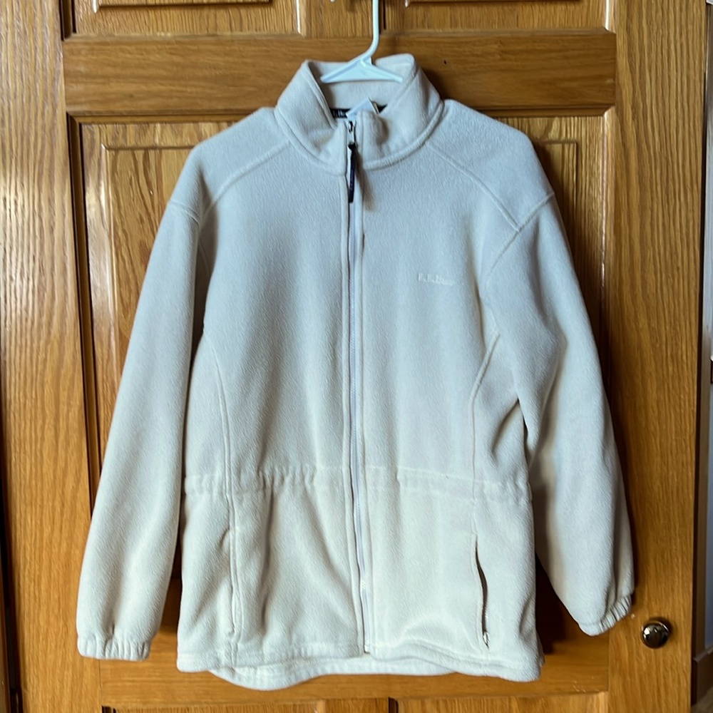 LL Bean medium fleece cream colored jacket